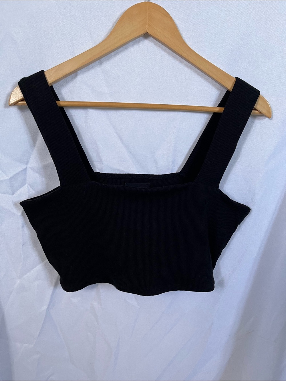 Ribbed Square Neck Black Crop Top